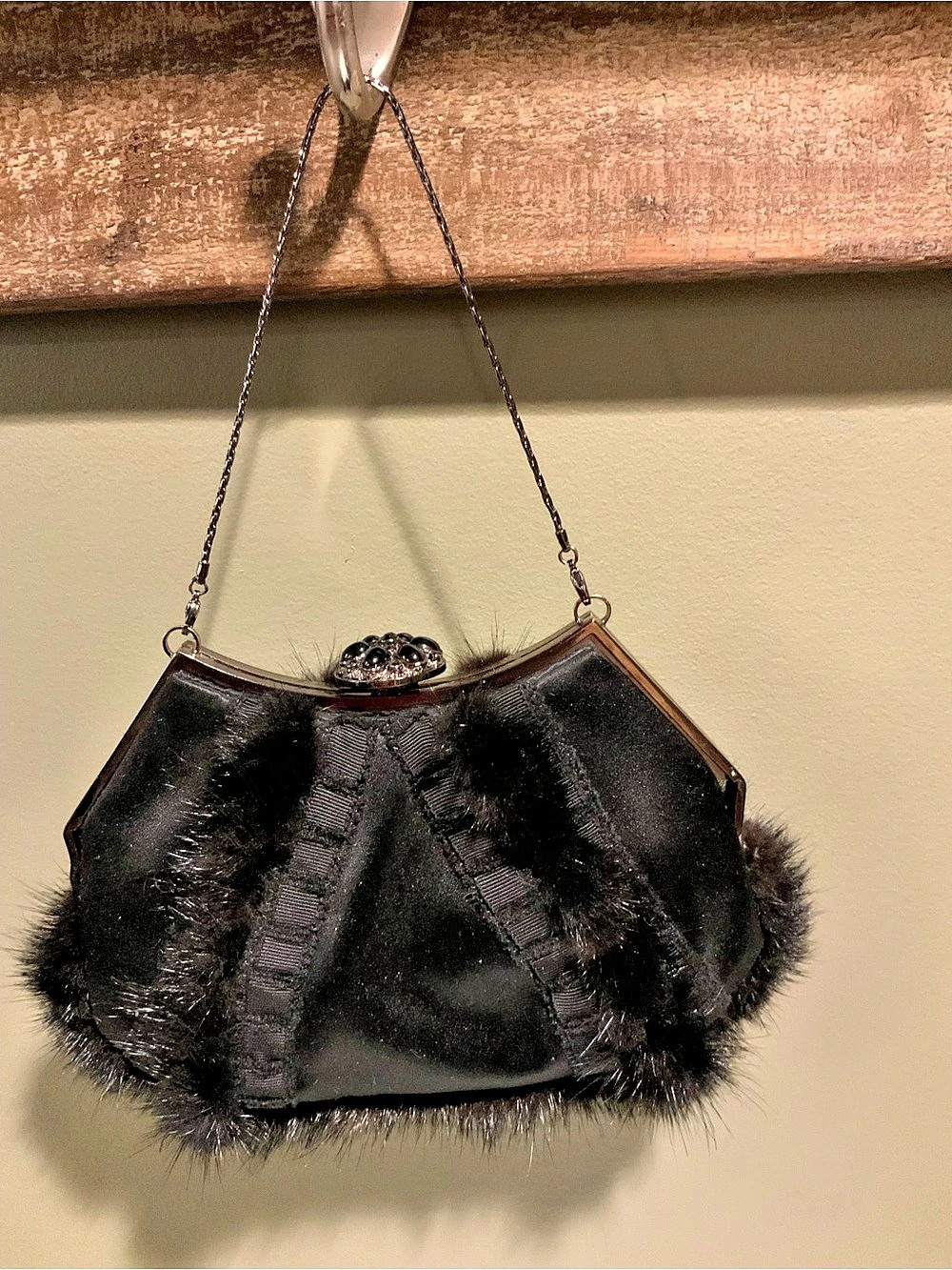 Badgley Mischka Faux Fur Frame Clutch in Black